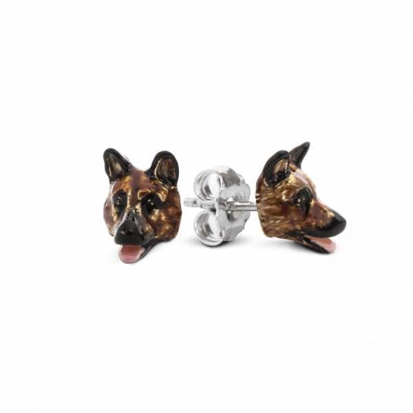A pair of German Shepard Enamel Stud Earrings